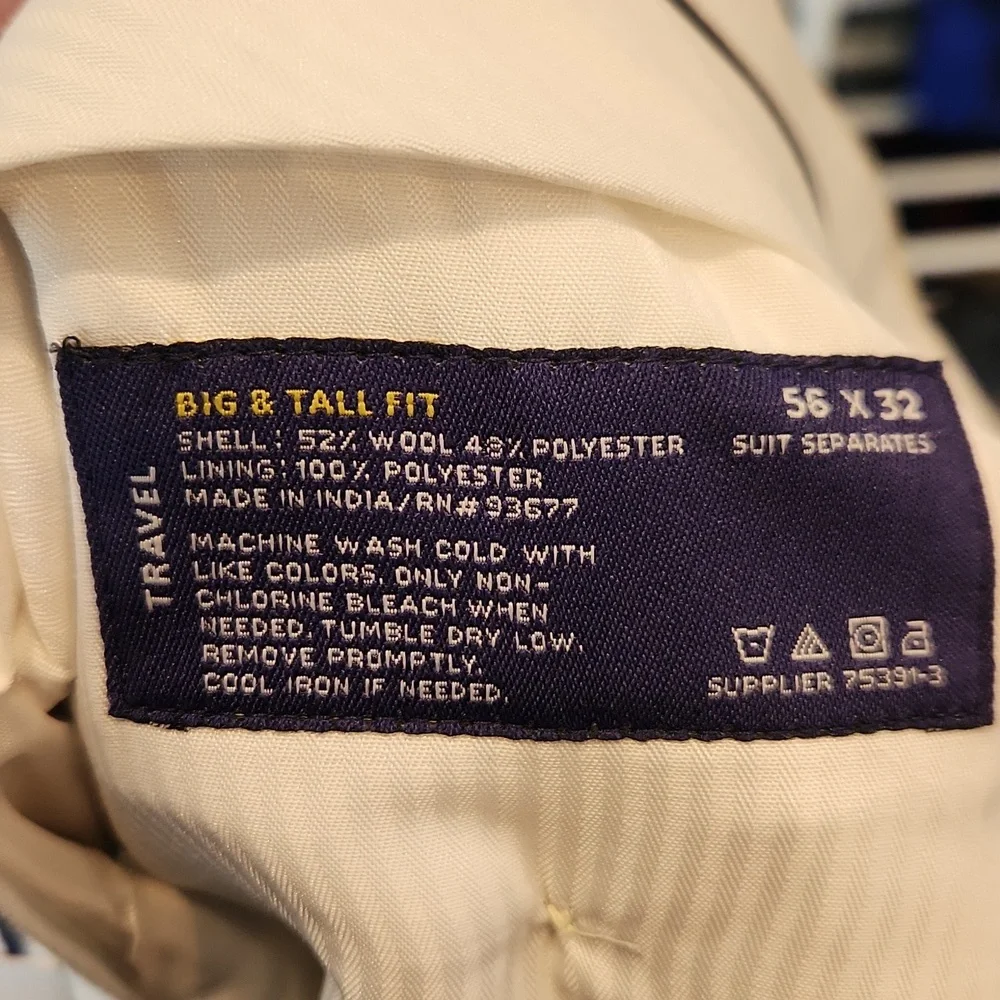 NWT Stafford Travel Suit Separate Big & Tall Fit Men's Cream Dress Pants 56 X 32 - Picture 10 of 10